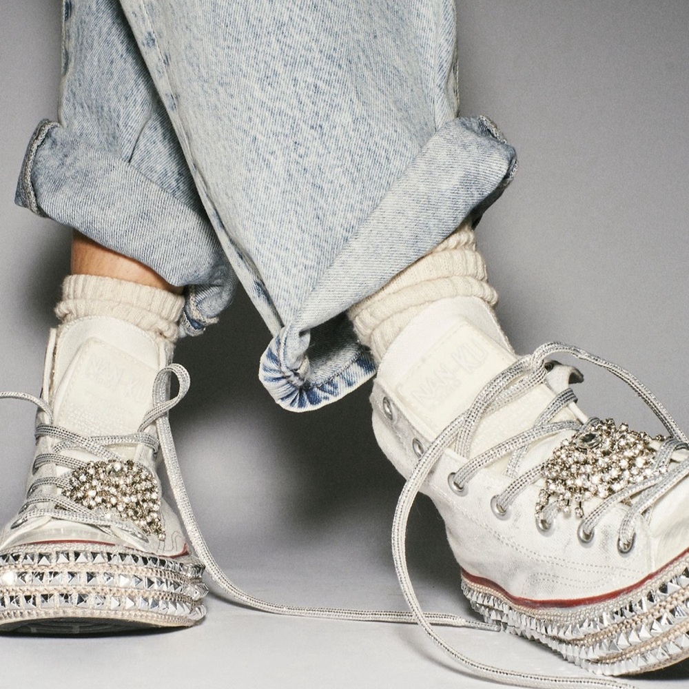 Free People ‘Cruise Studded Hi Top Sneaker’ by NAN-KU couture. Worn once.